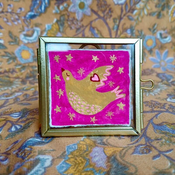 Ingelijst kunstwerkje ‘Bird’ op handgeschept papier