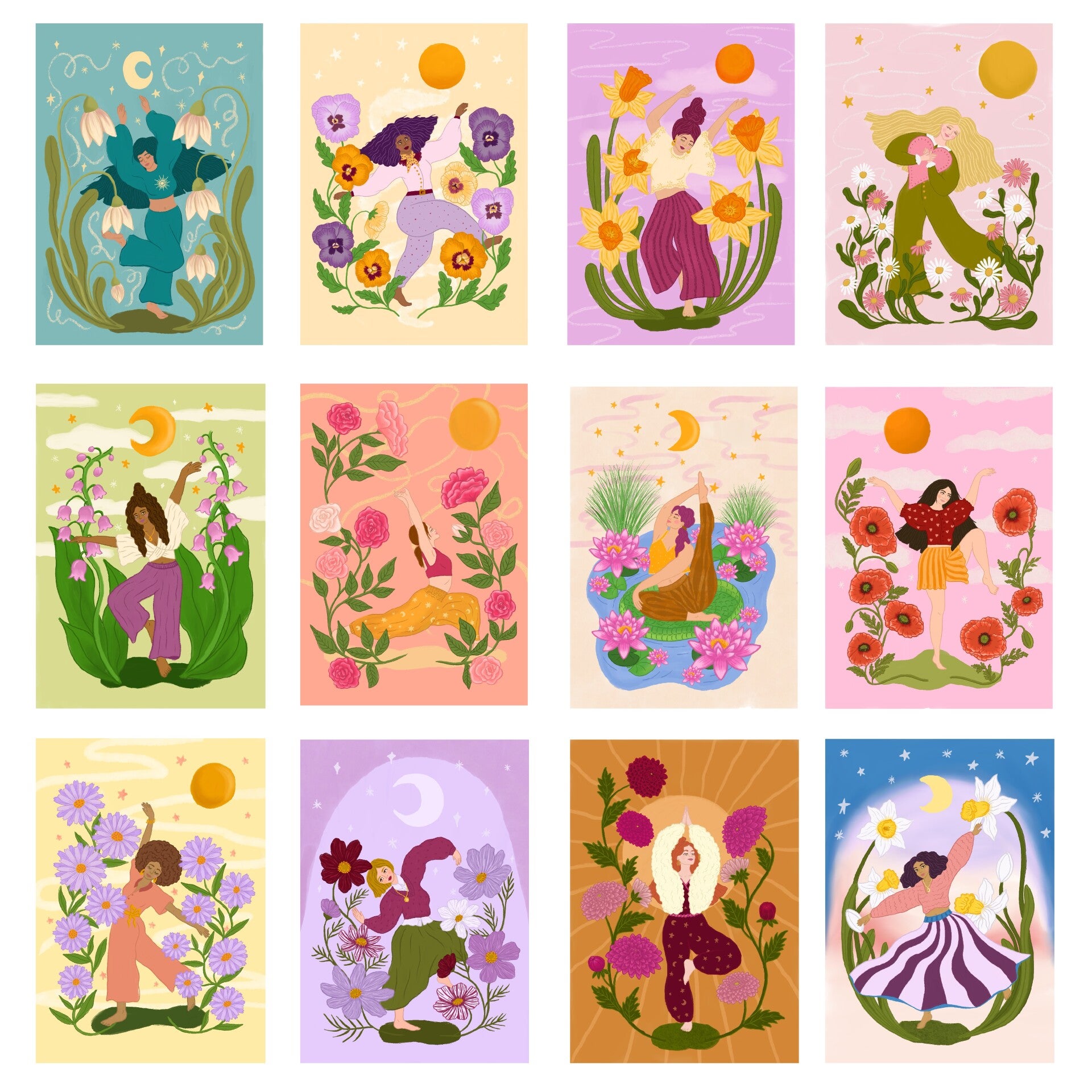 Complete set ansichtkaarten Geboortebloemen A6 (12 stuks)