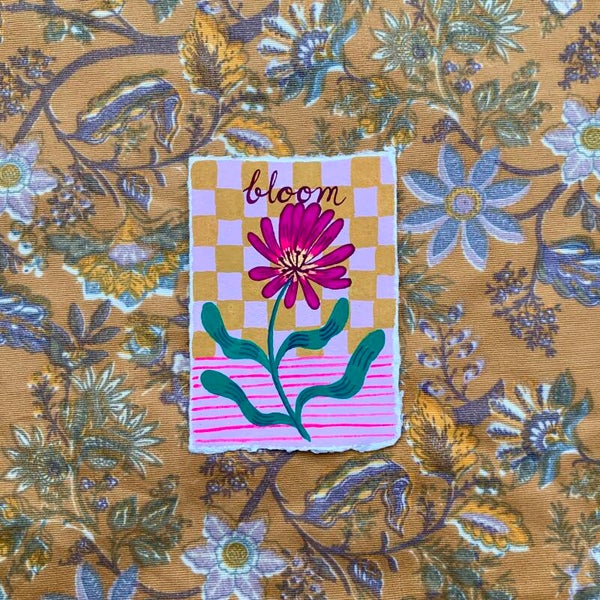 ‘Bloom’ Geschilderd kunstwerk op handgeschept papier (7,4x10,5cm)