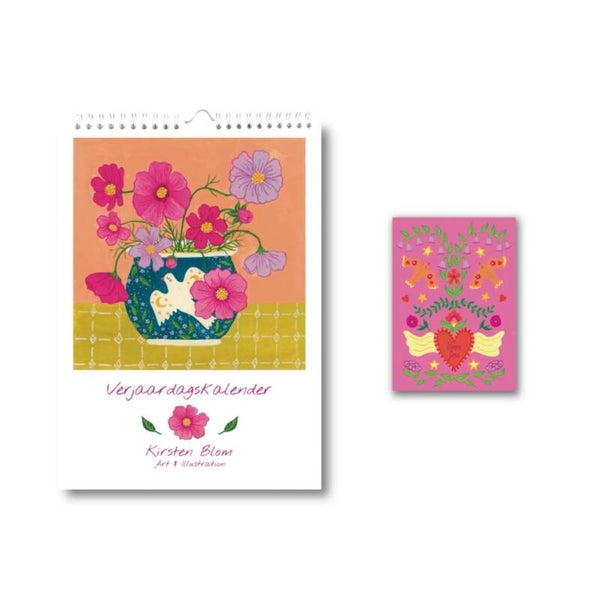Cadeauset: verjaardagskalender en ansichtkaart ‘Voor jou’