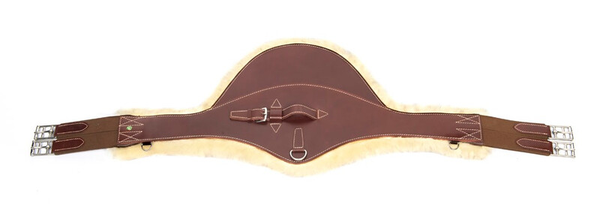 LJ  Singel leder met buikflap/schapenvacht noisette