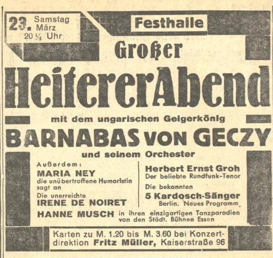 Werbeanzeige B. von Geczy