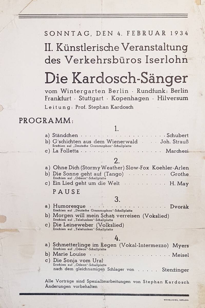 Konzertprogramm Iserlohn, Kardosch-Sänger