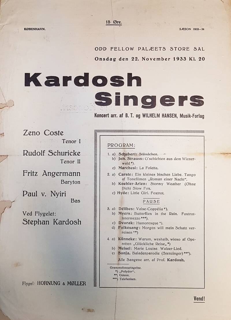 Konzertprogramm Kopenhagen, Kardosch-Sänger