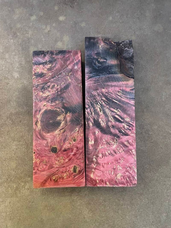 Stabilised Wood Maple Burr Spalted Red Dyed 2 Blanks Set