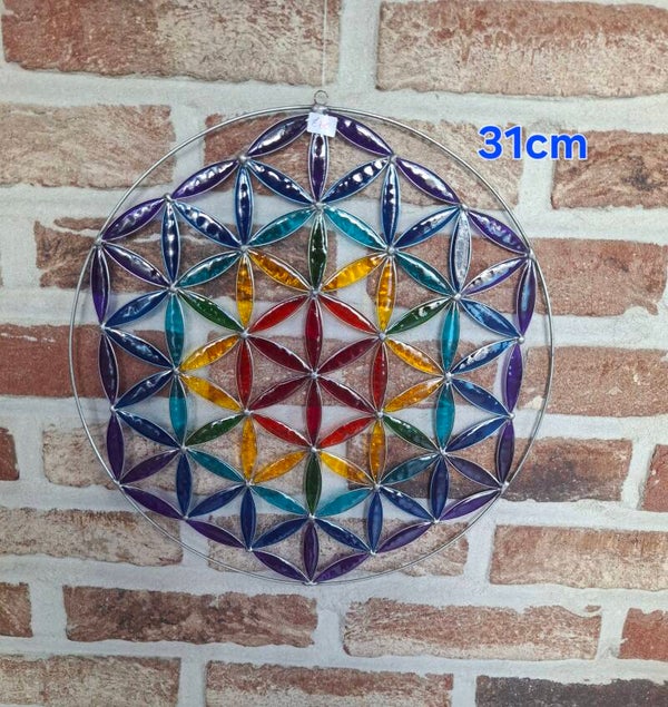 Raamhanger glas in lood flower of life groot