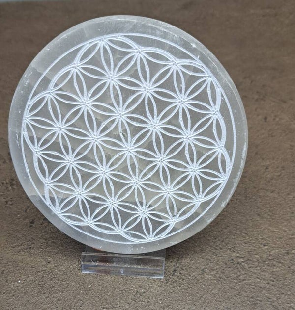 Seleniet oplaadschijf flower of life 10cm