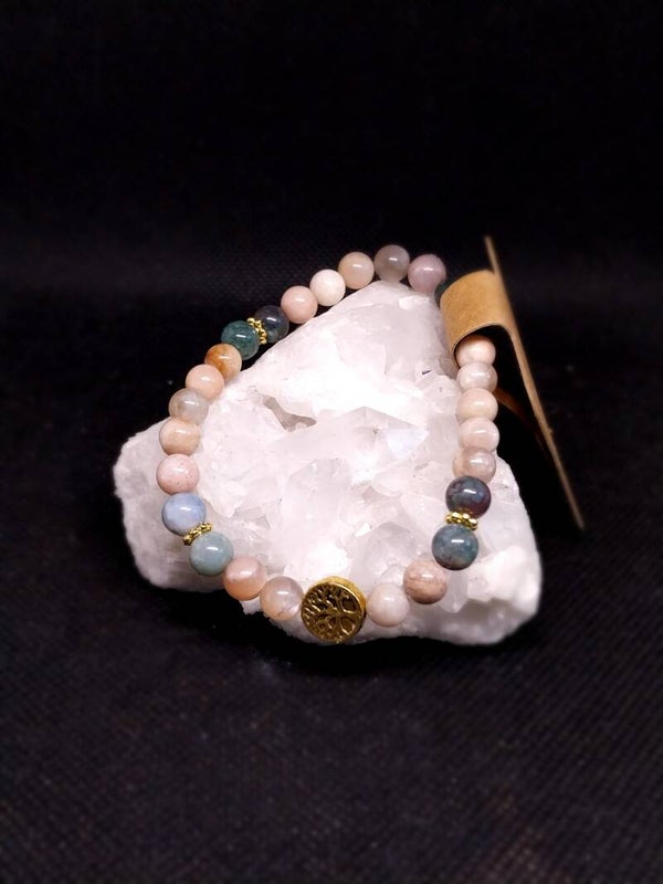 Bracelet en Pierre de Lune et Agate Indienne 16 cm