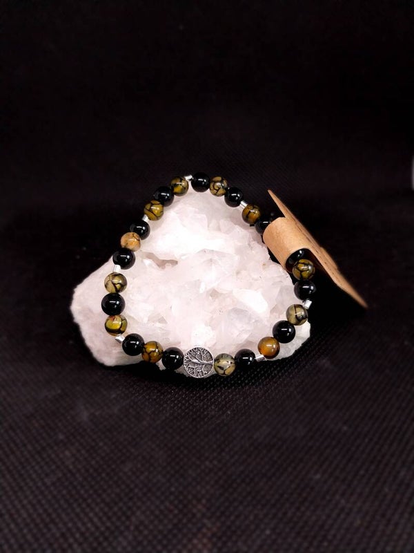 Bracelet Onyx et agate de dragon 16cm
