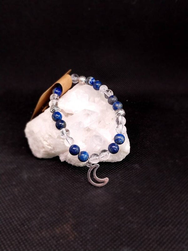 Bracelet Lapis Lazuli et Cristal de Roche 15 cm