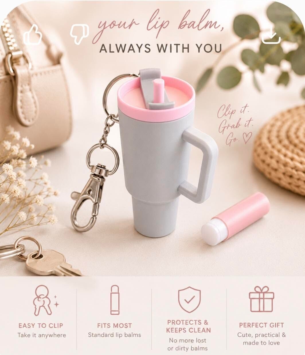 Tumbler Chapstick Holder Keychain