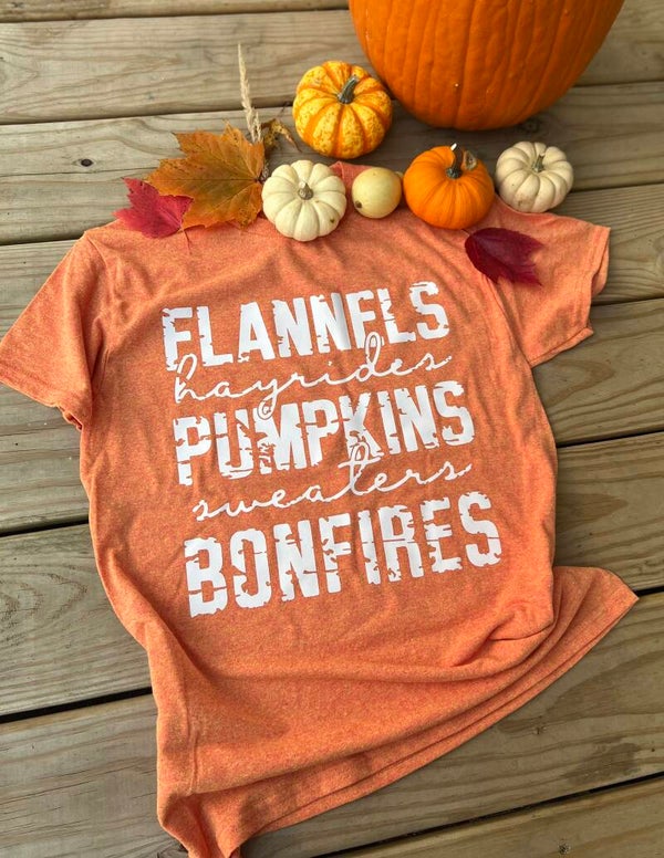 "Flannels, Pumpkins, Bonfires" T-shirt