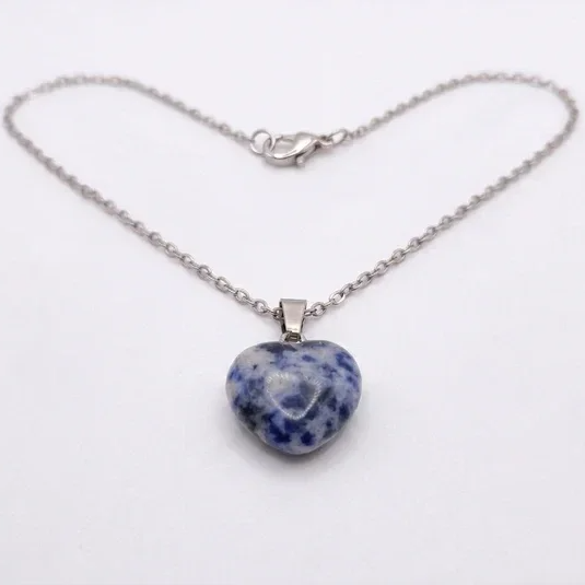 Sodalite Edelsteen Hart Ketting (Zilverkleurig)