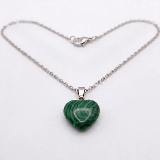 Malachiet Edelsteen Hart Ketting - Levendig Groen