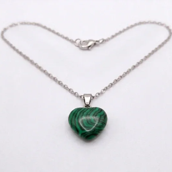 Malachiet Edelsteen Hart Ketting - Levendig Groen