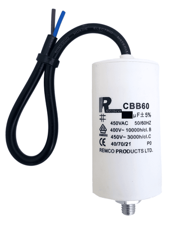 Run capacitor with leads
