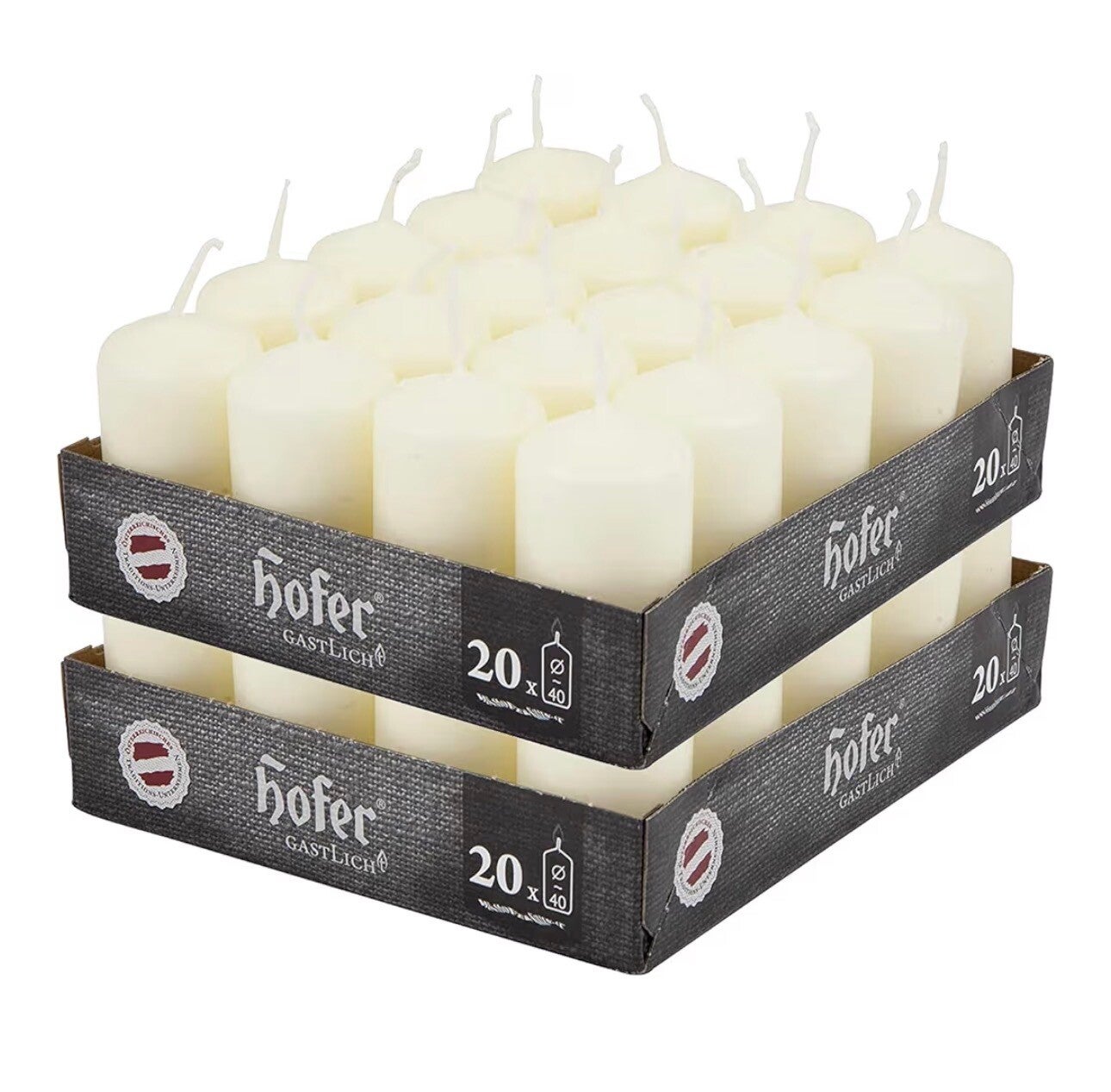 Hofer Austrian Professional Pillar Candle | Clean-Burning, Dripless, Long-Lasting Wax | Unscented, Soot-Free