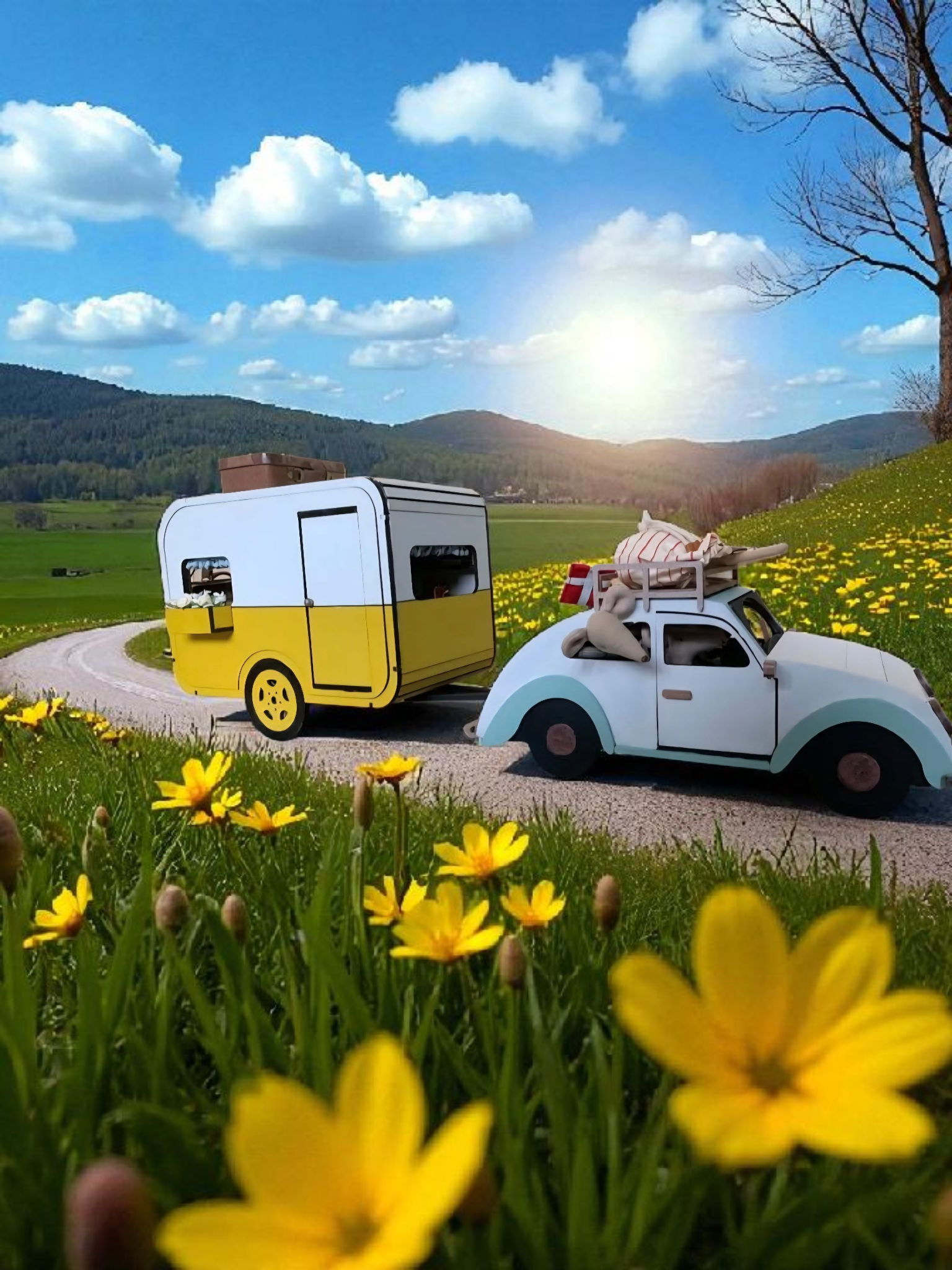 Auto met caravan