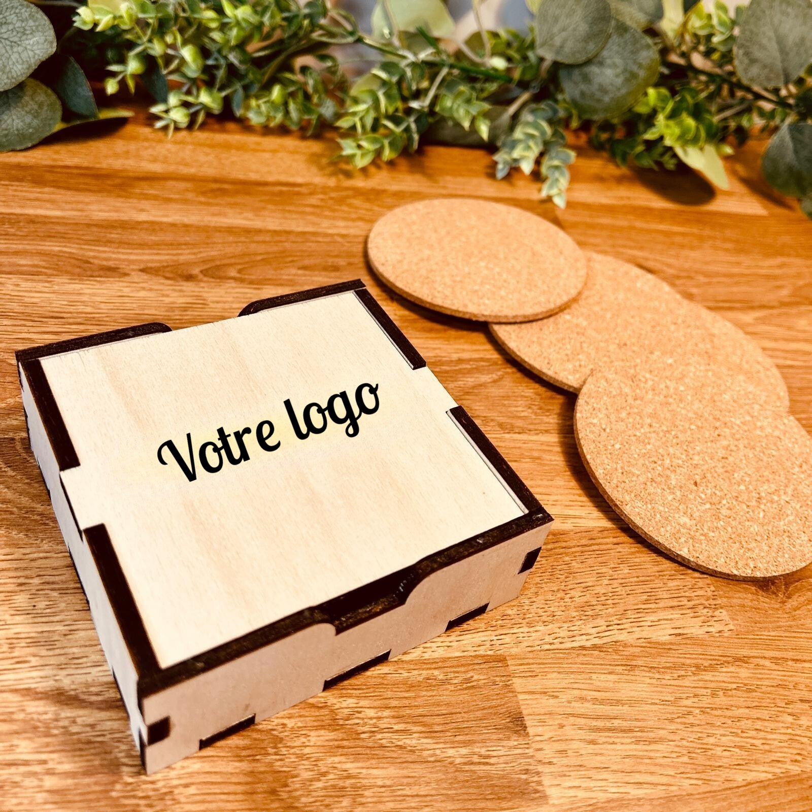 DEVIS Boîte de rangement pour dessous de verre en liège "Votre conception"