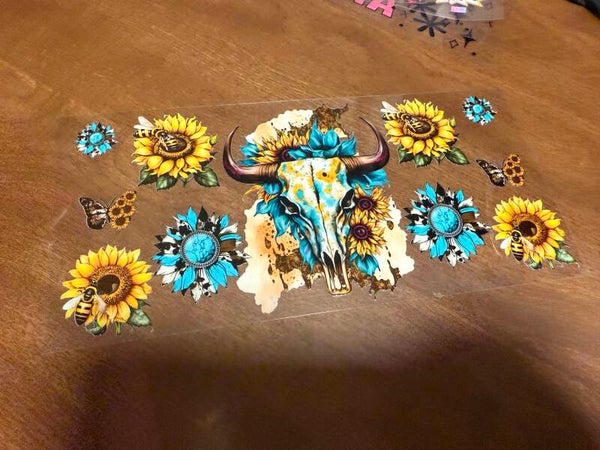 Western Style Cow Sunflower Decal