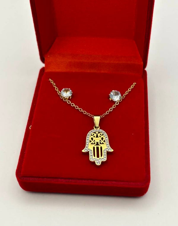 Coffret Collier avec boucle d'oreilles Main Fatma