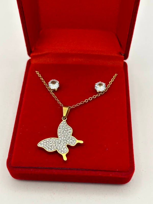 Coffret Collier avec boucle d'oreilles Forme Papillon