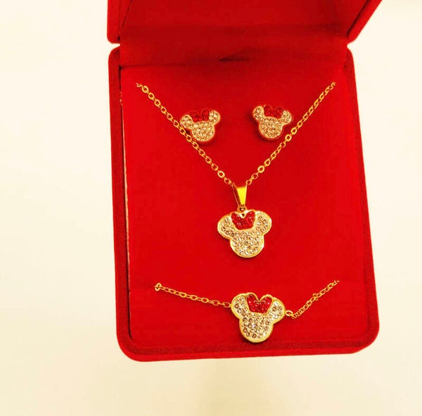 Coffret Collier,Bracelet et boucles d'oreilles Minnie