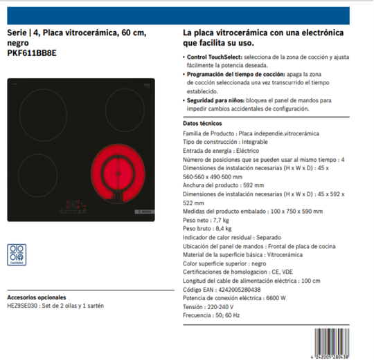 PKF 611 BB 8E VITROCERAMICAS BOSCH