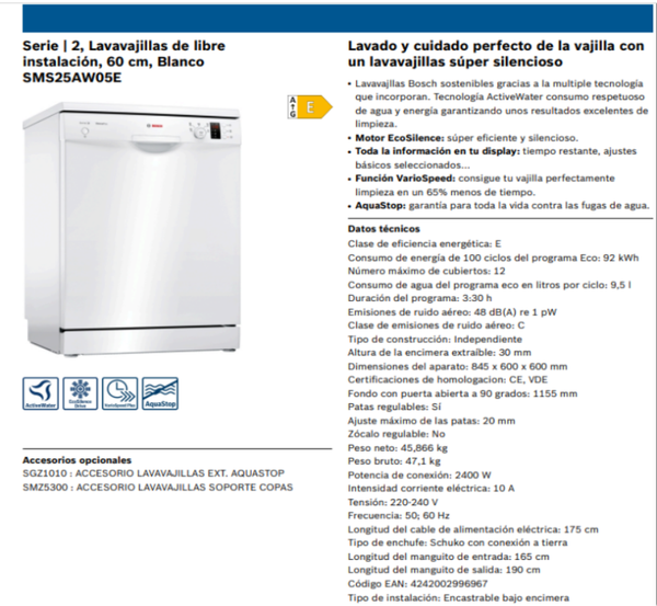 SMS 25 AW 05 E LAVAVAJILLAS BOSCH