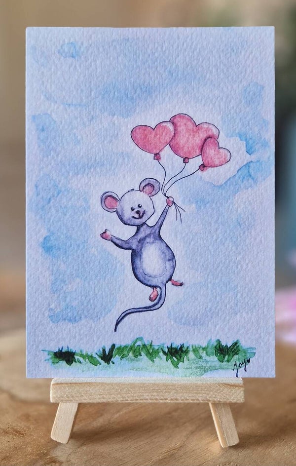 Muisje met hartjes ballonnen