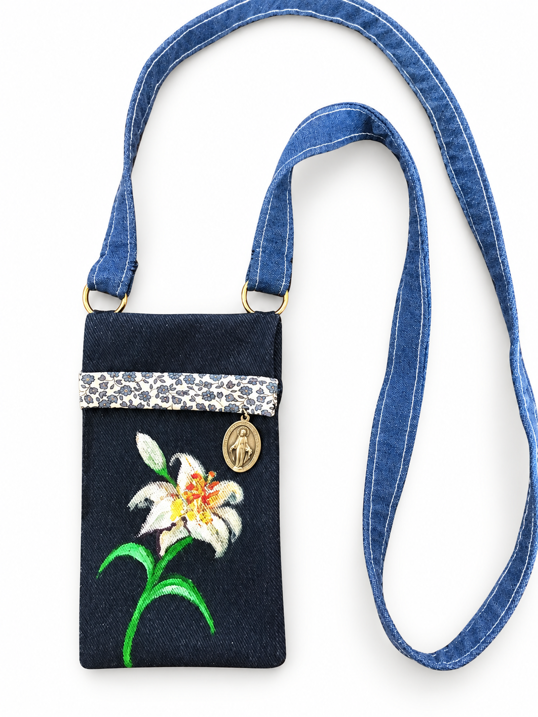 Borsina porta cellulare - jeans - dipinta a mano