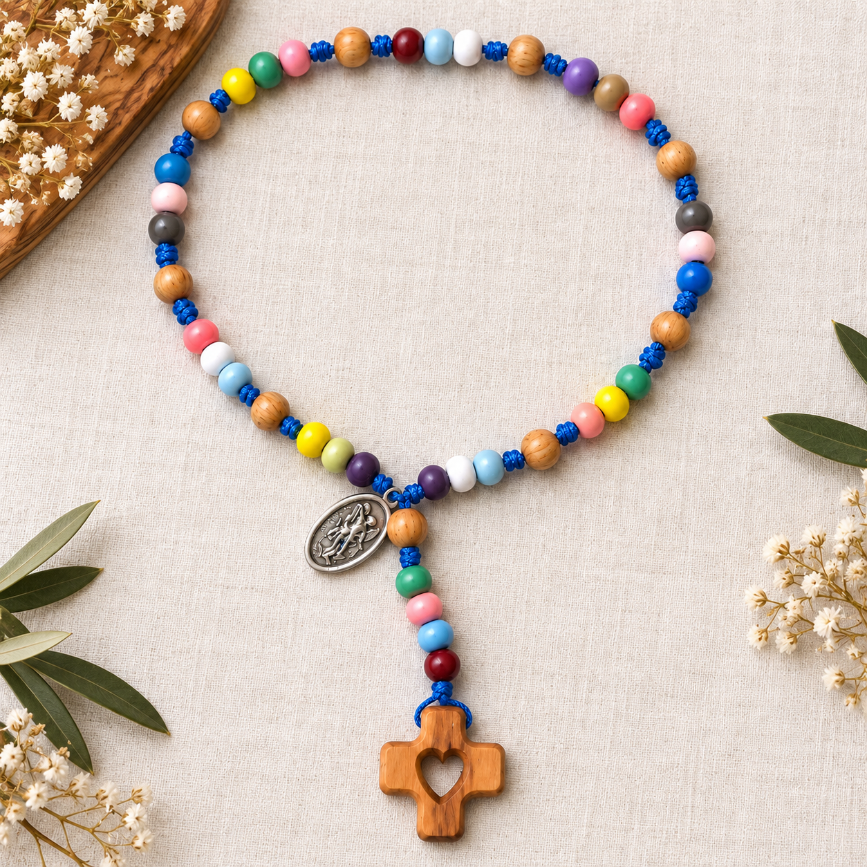 Corona angelica - multicolore - filo azzurro