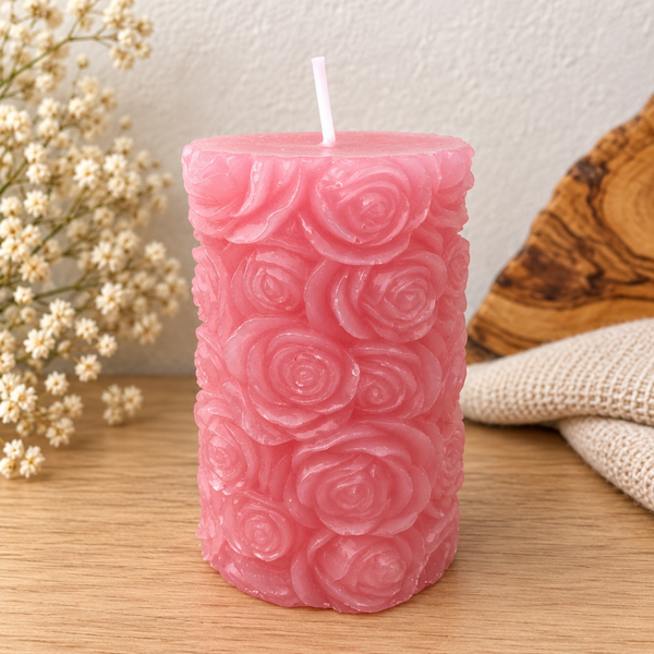 Candela artigianale - Decorata con Rose
