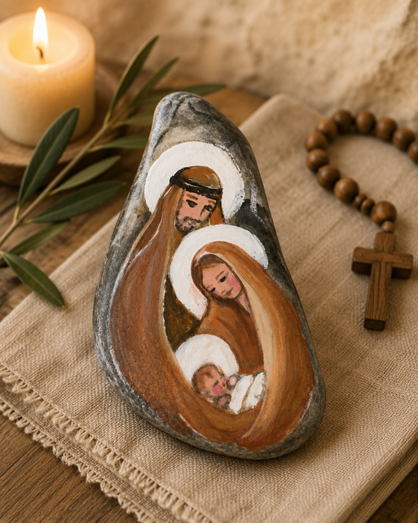 Sasso fermacarte - Sacra Famiglia