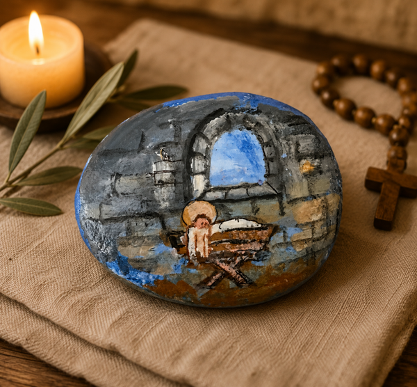 Sasso fermacarte - presepe culla