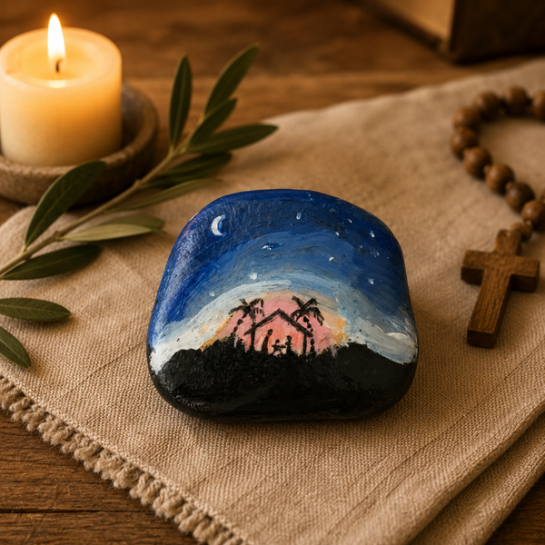 Sasso fermacarte - presepe notte