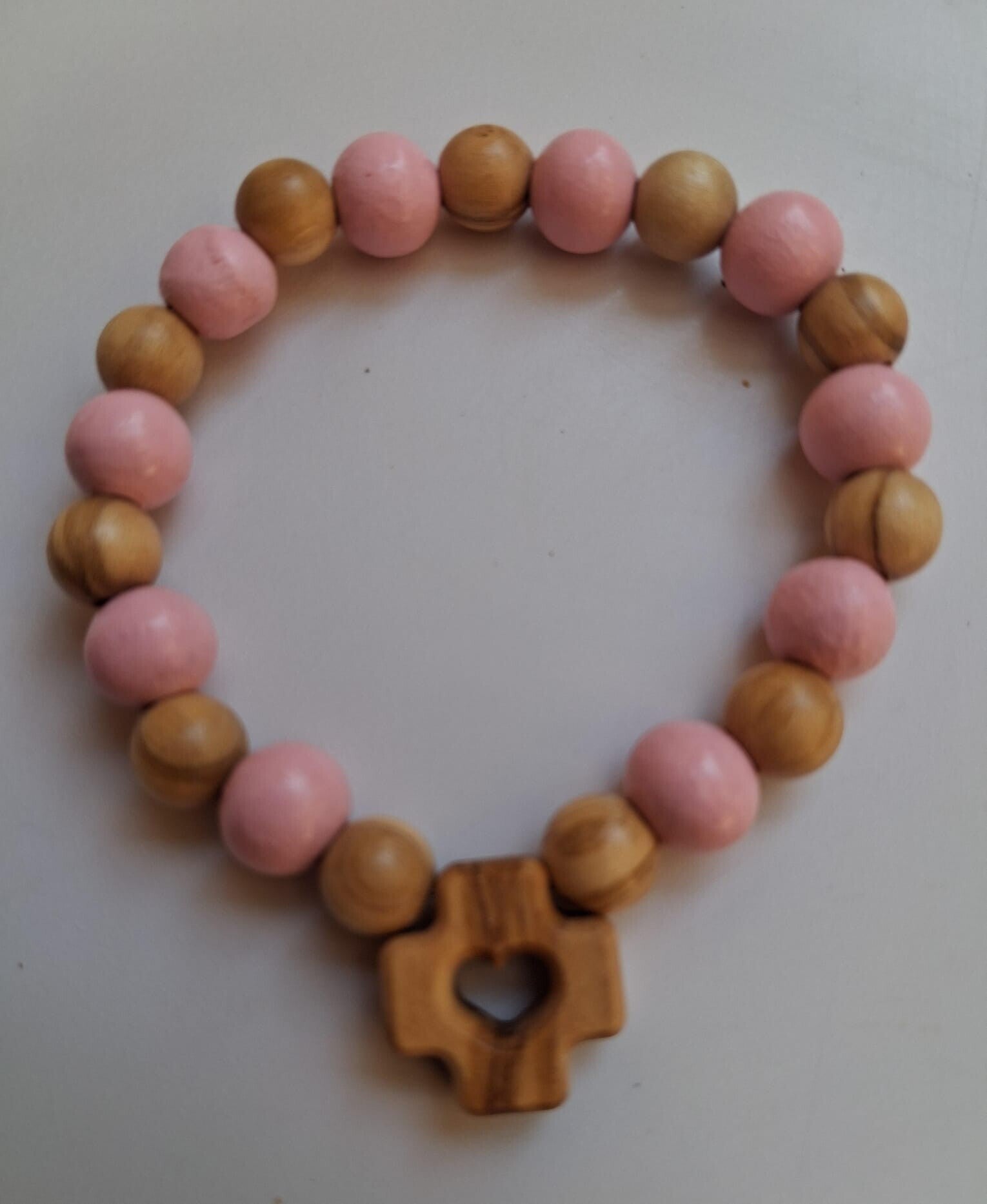 Decina Braccialetto con filo elastico in legno colorato e d'olivo - Rosa