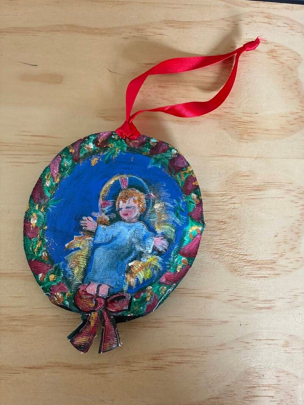Addobbi natalizi dipinti a mano - tondo- Gesù Bambino 1