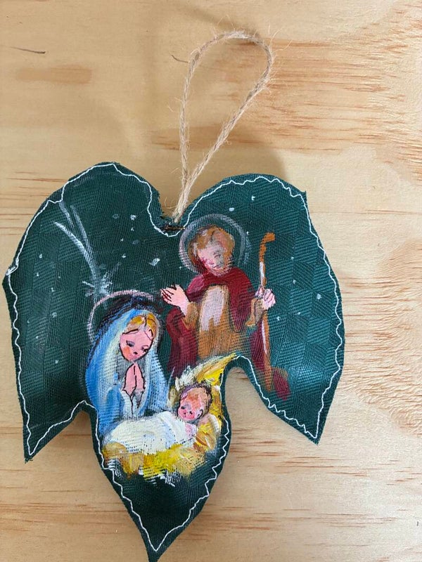 Addobbi natalizi dipinti a mano - Foglia - Sacra Famiglia