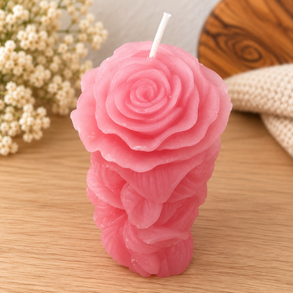 Candela artigianale - Rosa con Foglie