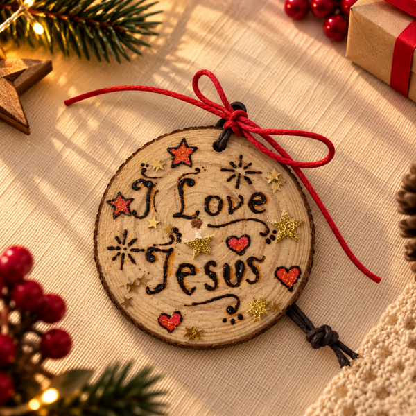 Addobbi natalizi - pirografo - I love Jesus