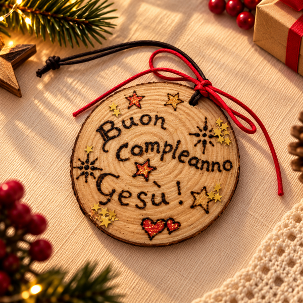 Addobbi natalizi - pirografo - Buon Compleanno Gesù