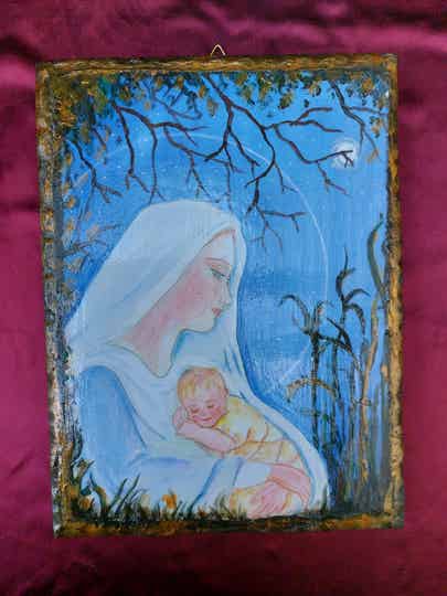 Tavoletta - Madonna col bambino luna