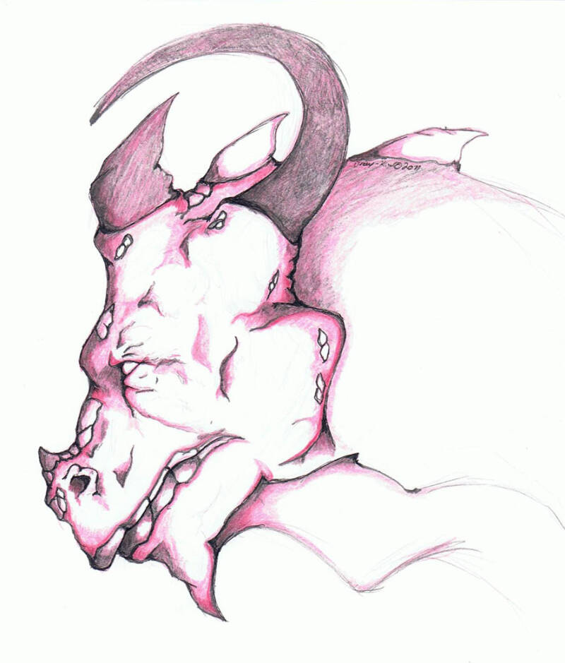 Red Dragon - red carmine pencil, graphite pencil