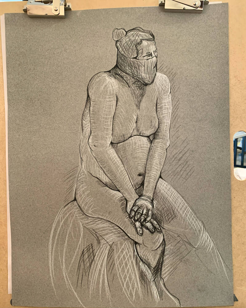 Figure Drawing - charcoal on toned paper 