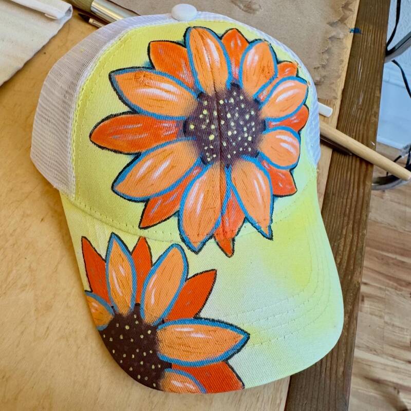 Orange Sunflowers Hand Painted Hat
