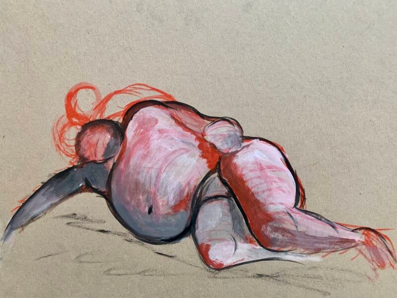 Figure Drawing - ink and tempra on cardboard