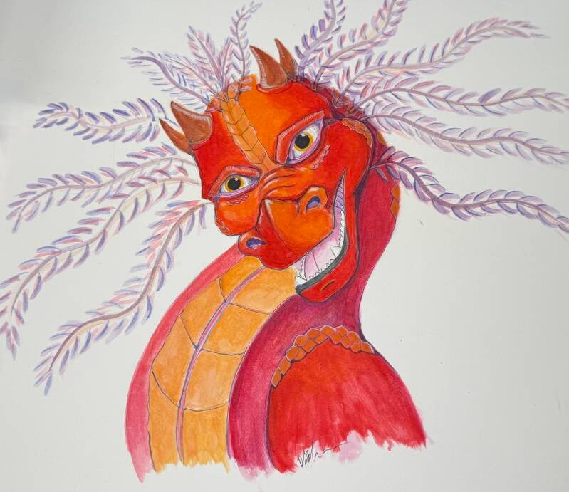 Frilled Dragon - gouache 