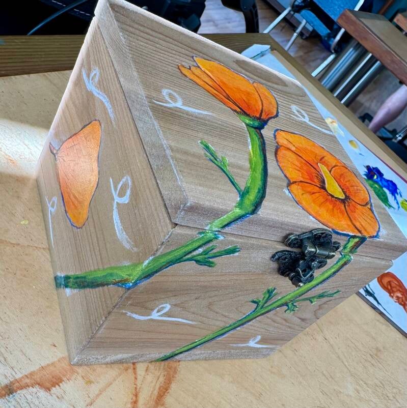 California Poppies Side View Hand Painted Jewelry Box