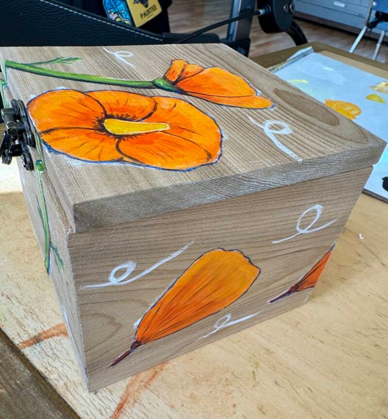 California Poppies Side View Hand Painted Jewelry Box